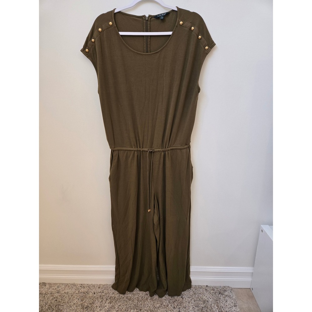 Lauren Ralph Lauren XL Olive Wide Leg Jumpsuit‎ Gold Button Detail